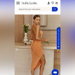 NWT  SUPERNOVA STRAPPY TIED BACK ASYMMETRICAL HEM MIDI DRESS ORANGE